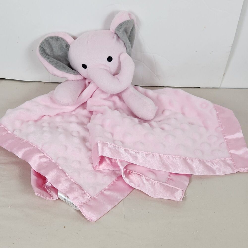 Pink‎ Elephant Lovey Plush Baby Security Blanket Minky Dots Satin Trim